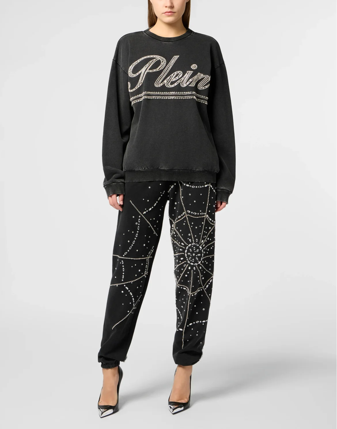 Washed Open Back Sweatshirt Strass Signature, цвет: Черный