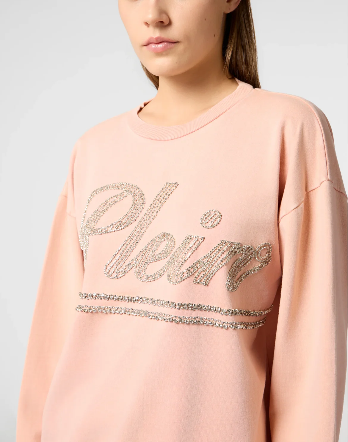 Washed Open Back Sweatshirt Strass Signature, цвет: Розовый