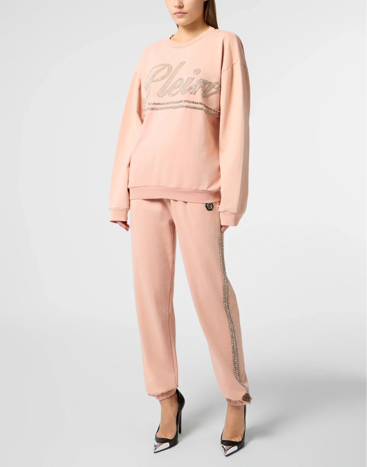 Washed Open Back Sweatshirt Strass Signature, цвет: Розовый