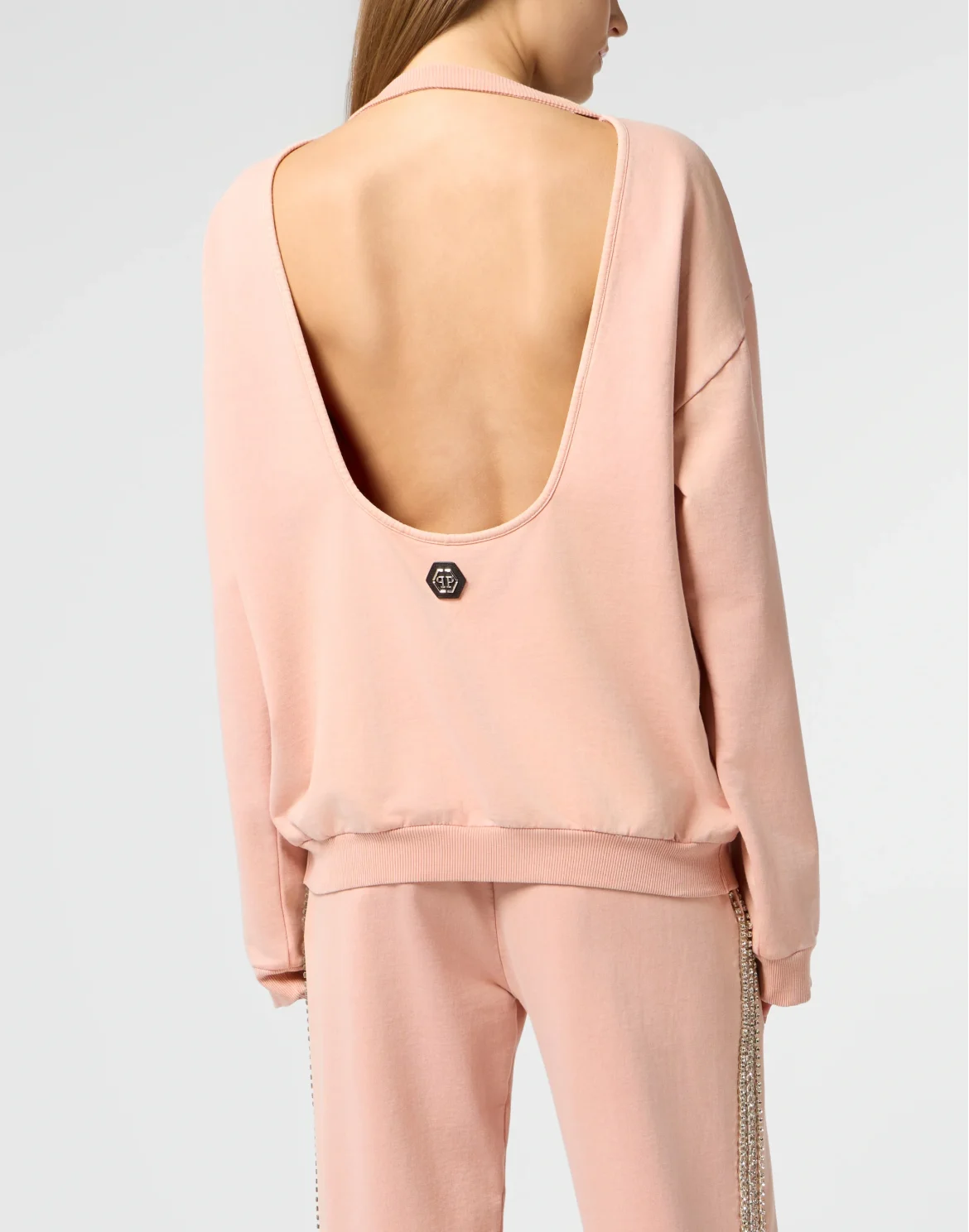 Washed Open Back Sweatshirt Strass Signature, цвет: Розовый