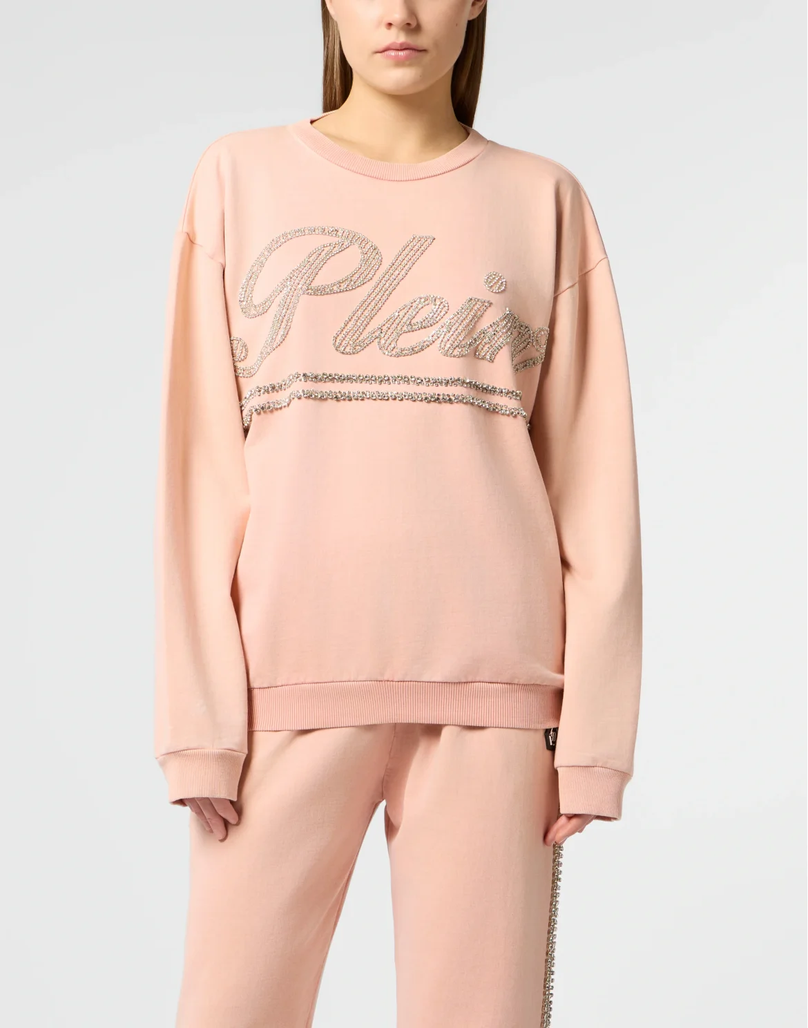 Washed Open Back Sweatshirt Strass Signature, цвет: Розовый