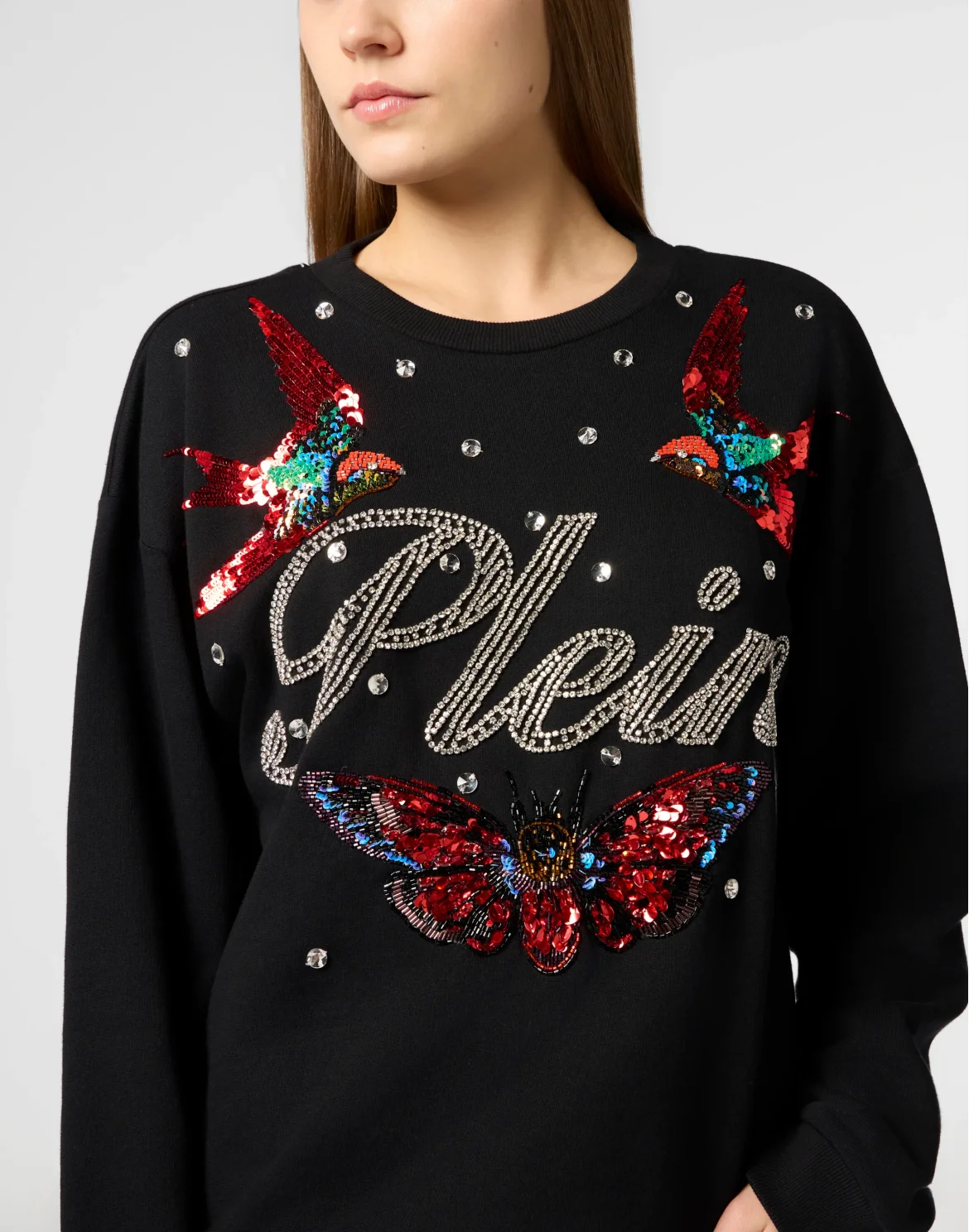 Open Back Sweatshirt Tattoo Strass, цвет: Черный