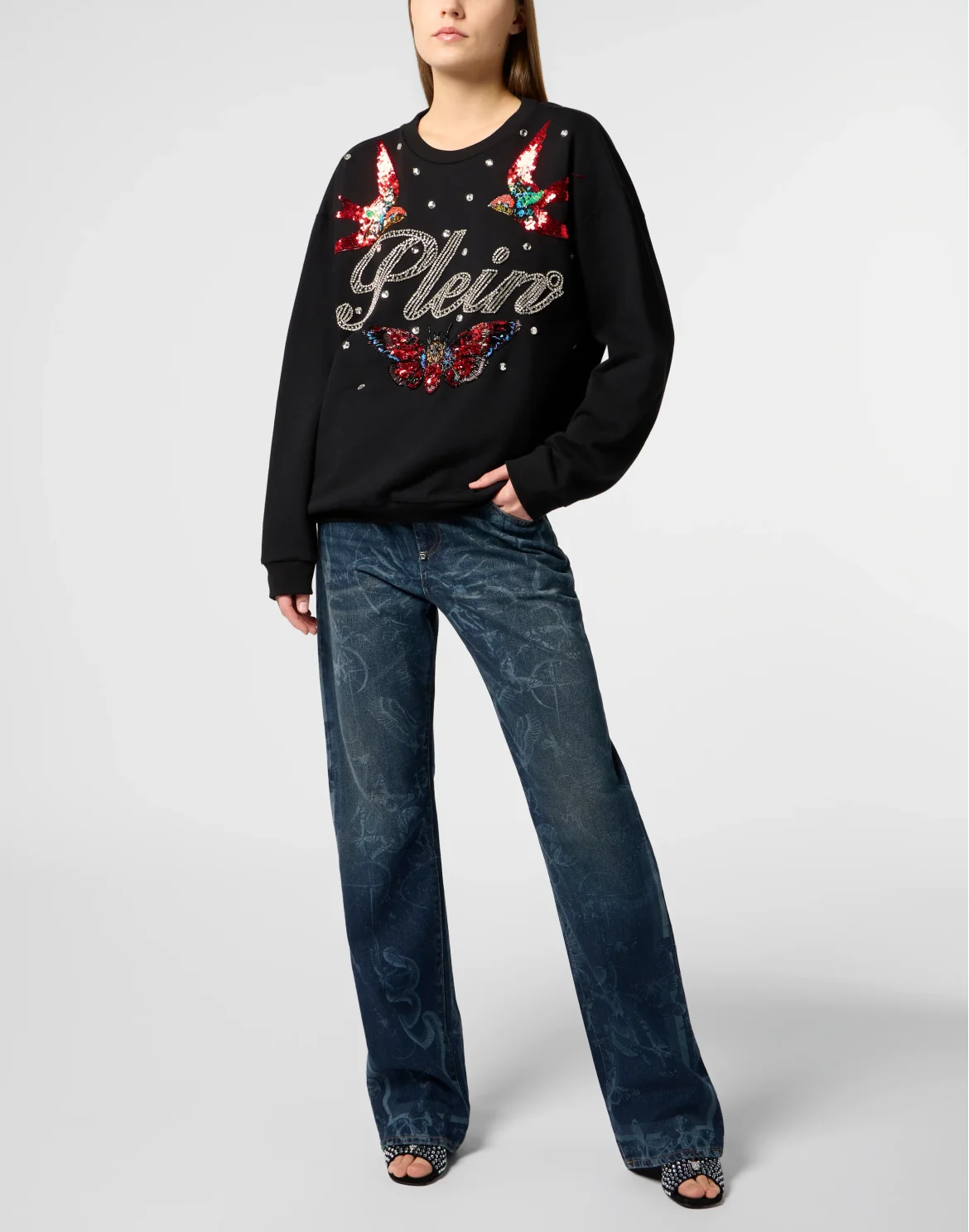 Open Back Sweatshirt Tattoo Strass, цвет: Черный