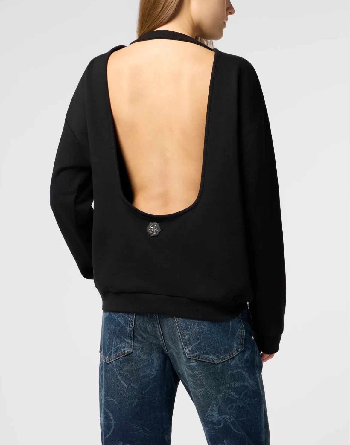Open Back Sweatshirt Tattoo Strass, цвет: Черный