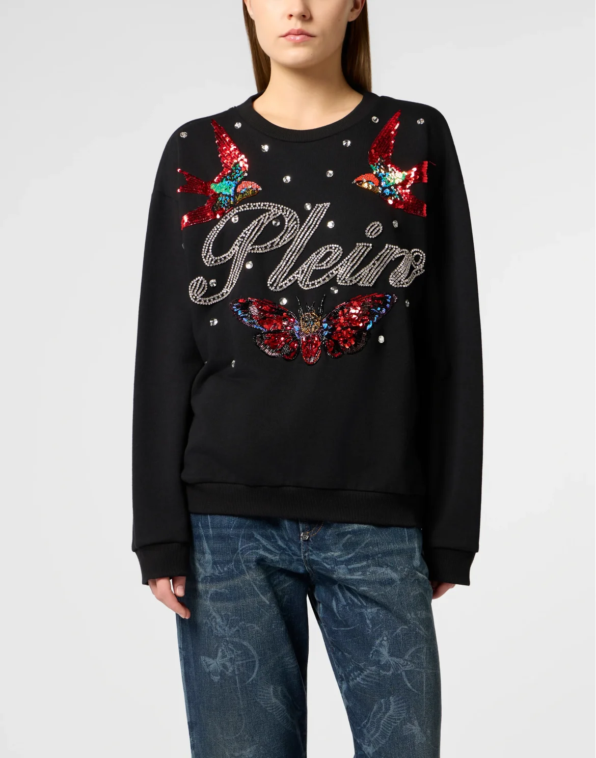 Open Back Sweatshirt Tattoo Strass, цвет: Черный