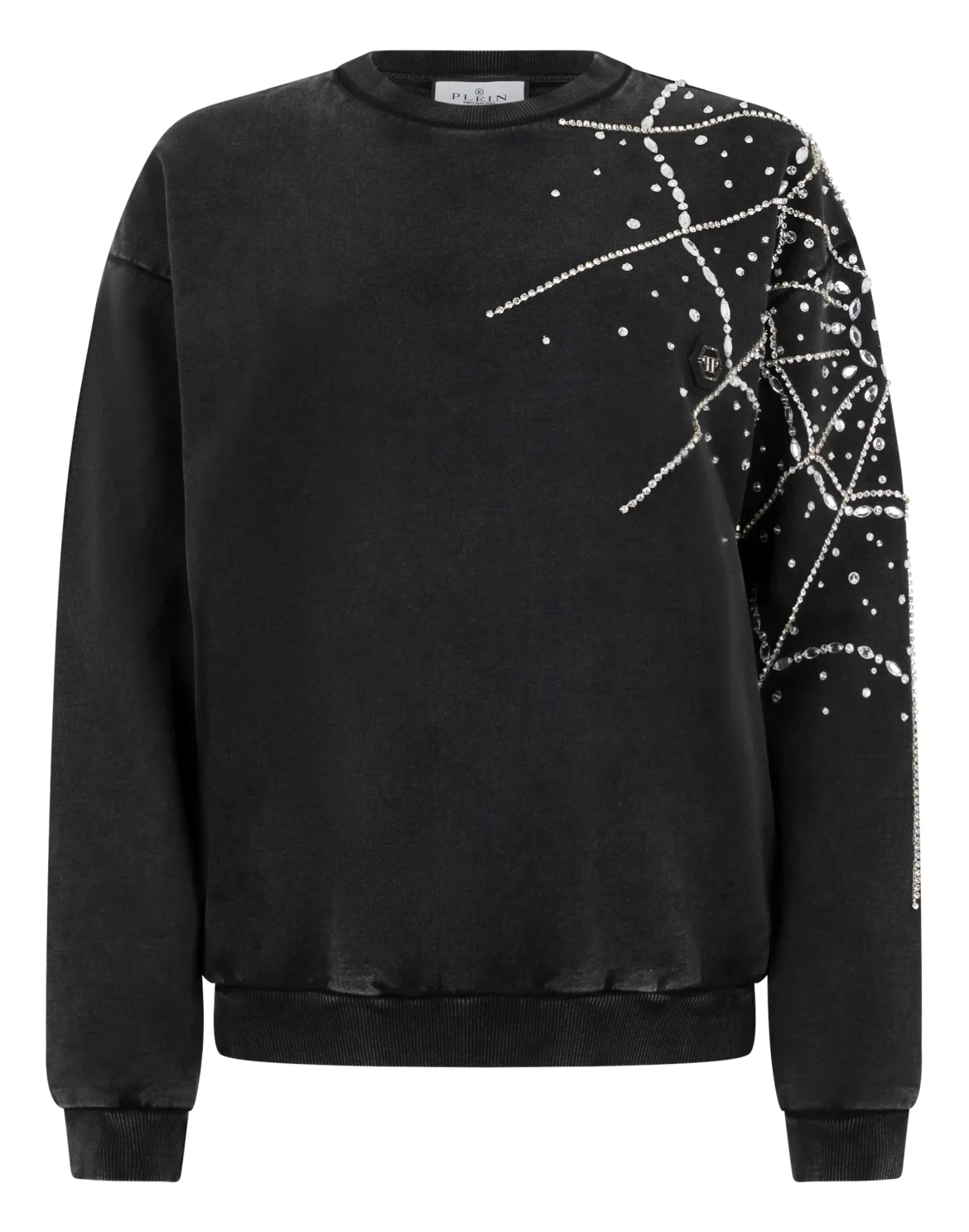 Round Neck Sweatshirt Spiderweb Strass, цвет: Черный