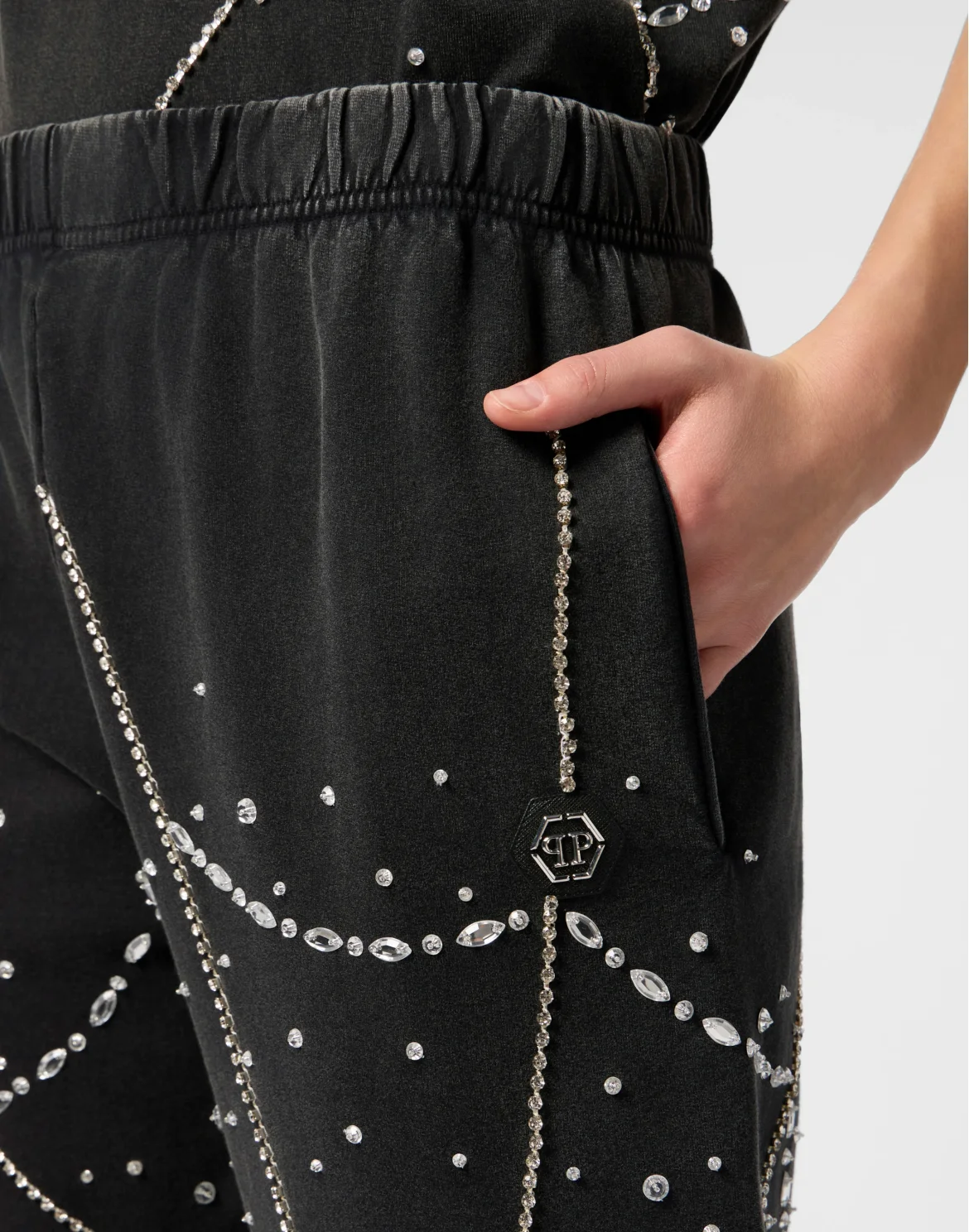 Washed Joggers Spiderweb Strass, цвет: Черный