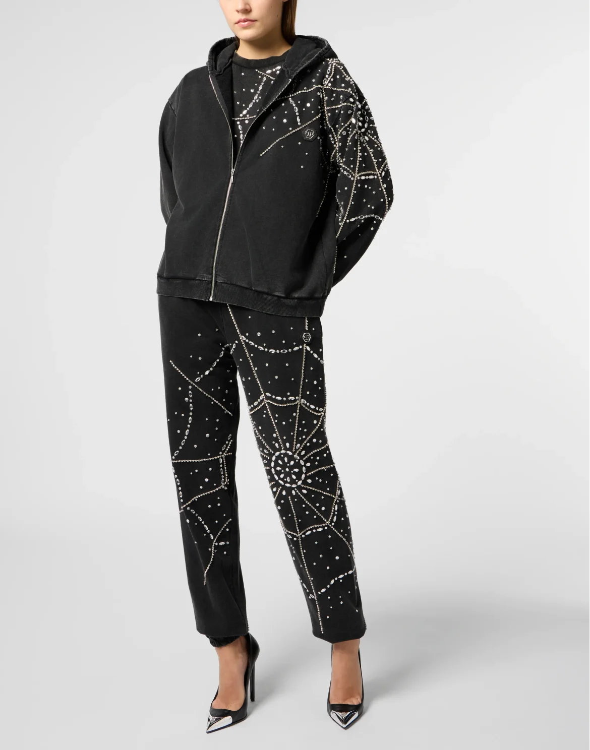 Washed Joggers Spiderweb Strass, цвет: Черный