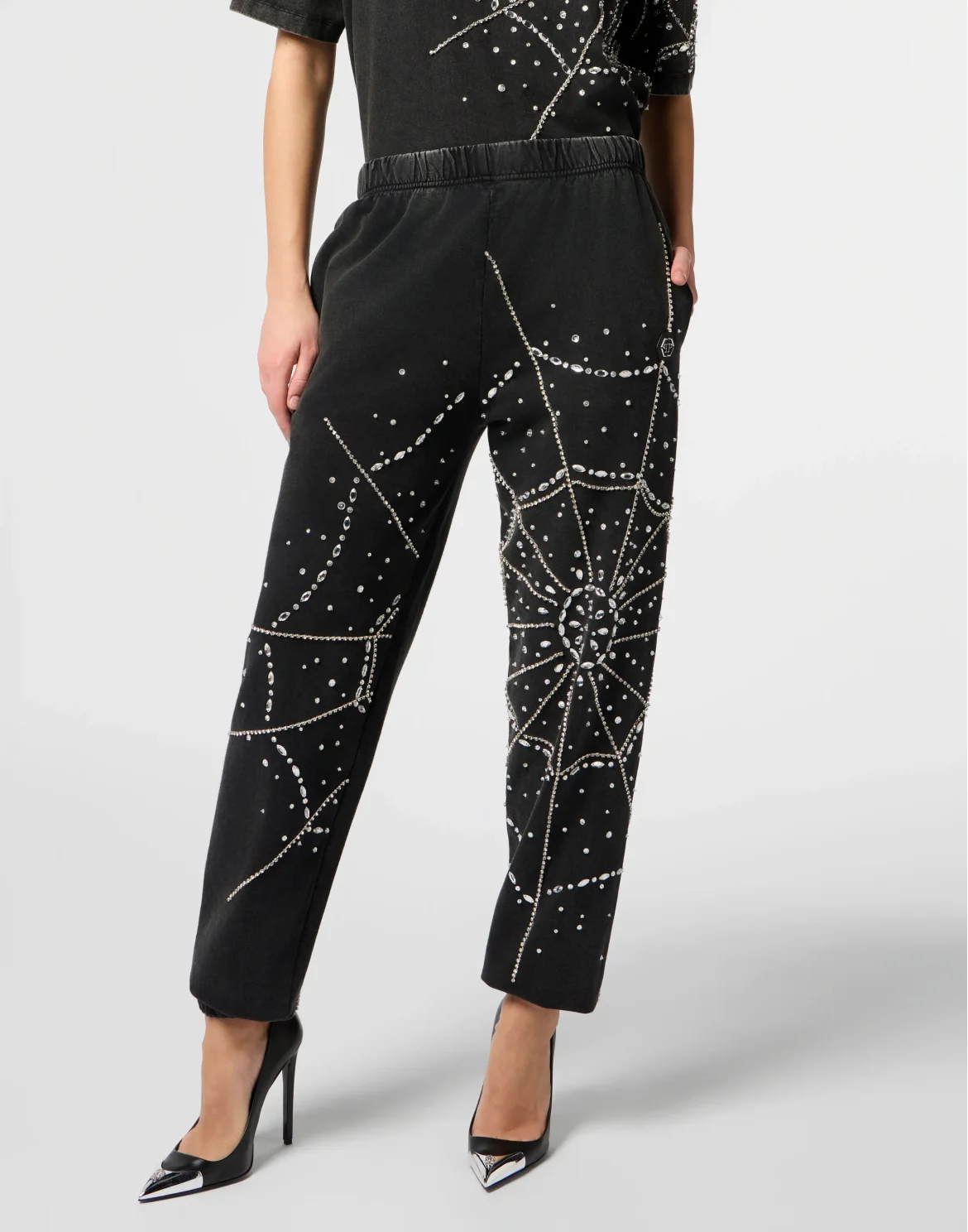 Washed Joggers Spiderweb Strass, цвет: Черный