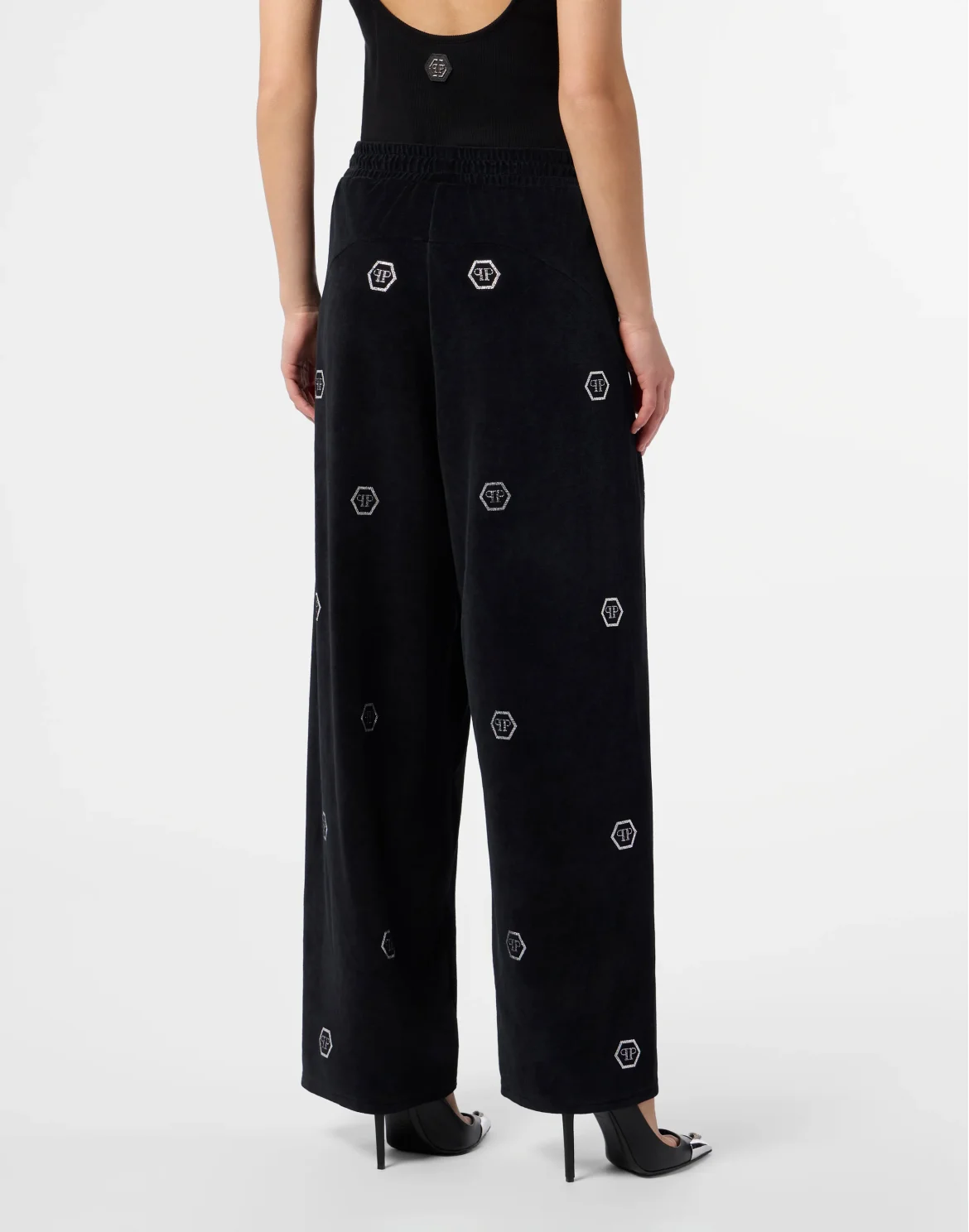 Chenille Skater Fit Tracksuit Pants Monogram Strass, цвет: Черный