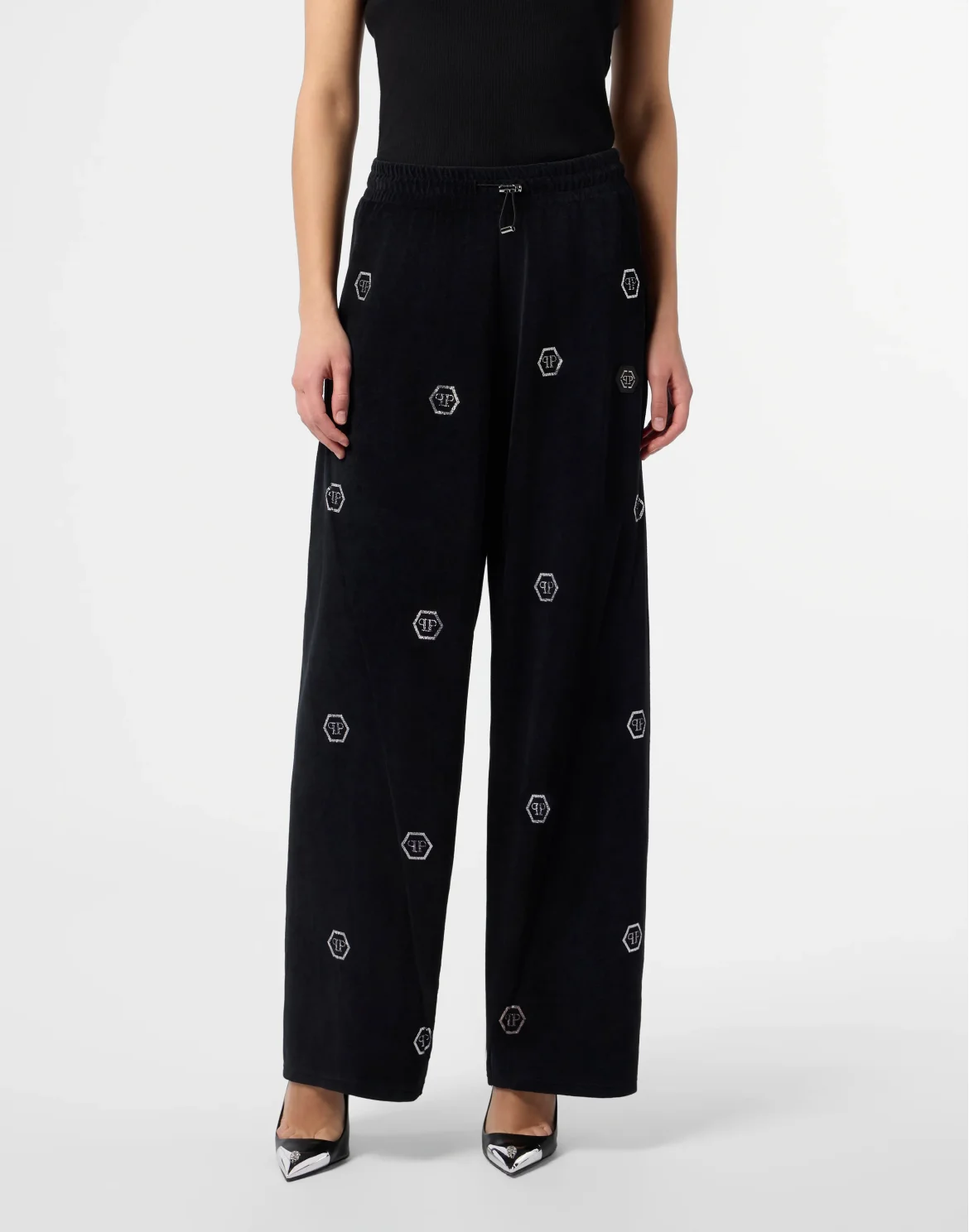 Chenille Skater Fit Tracksuit Pants Monogram Strass, цвет: Черный