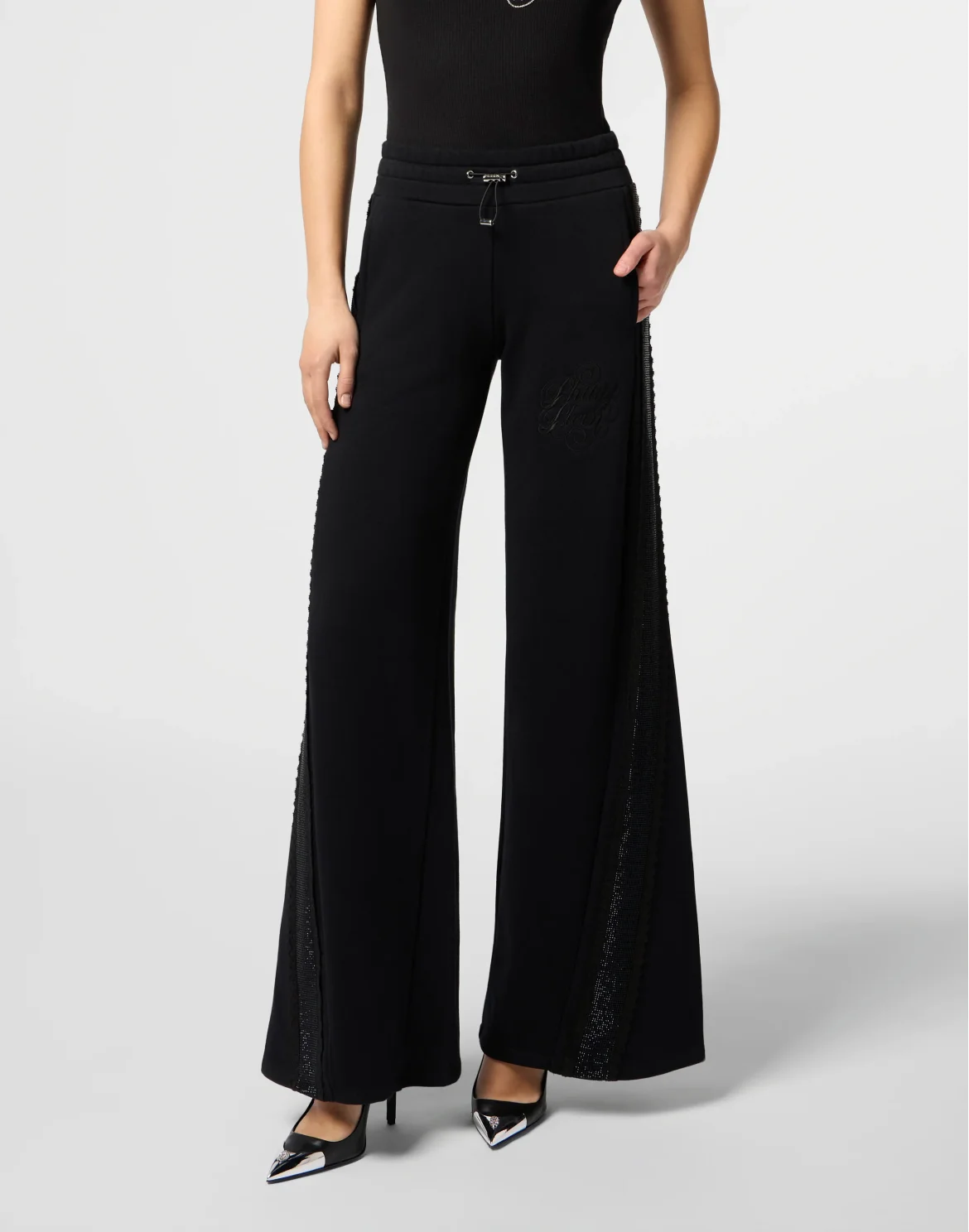 Skater Fit Tracksuit Pants Strass Band, цвет: Черный