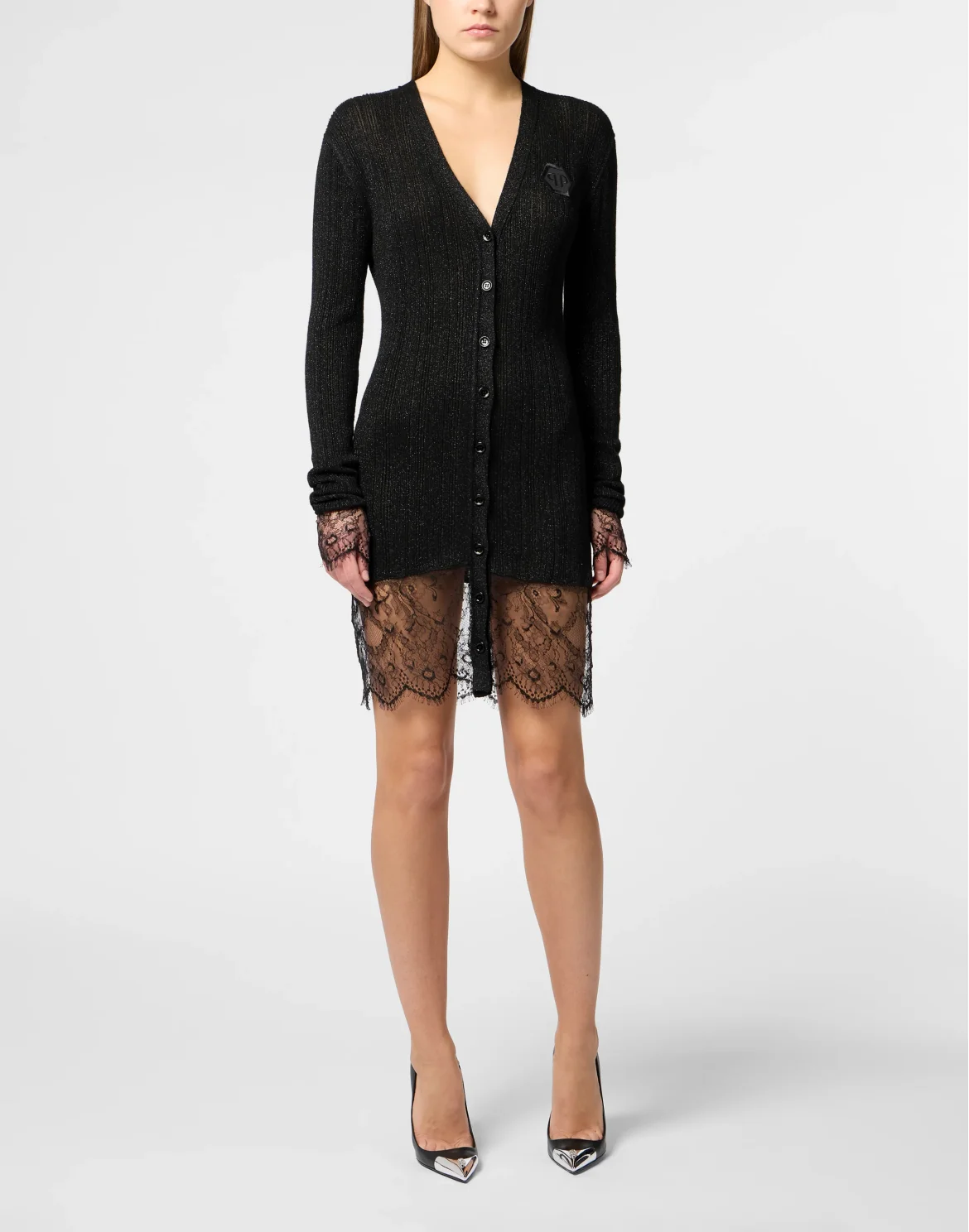 Fitted Buttoned-Up Dress Lace, цвет: Черный