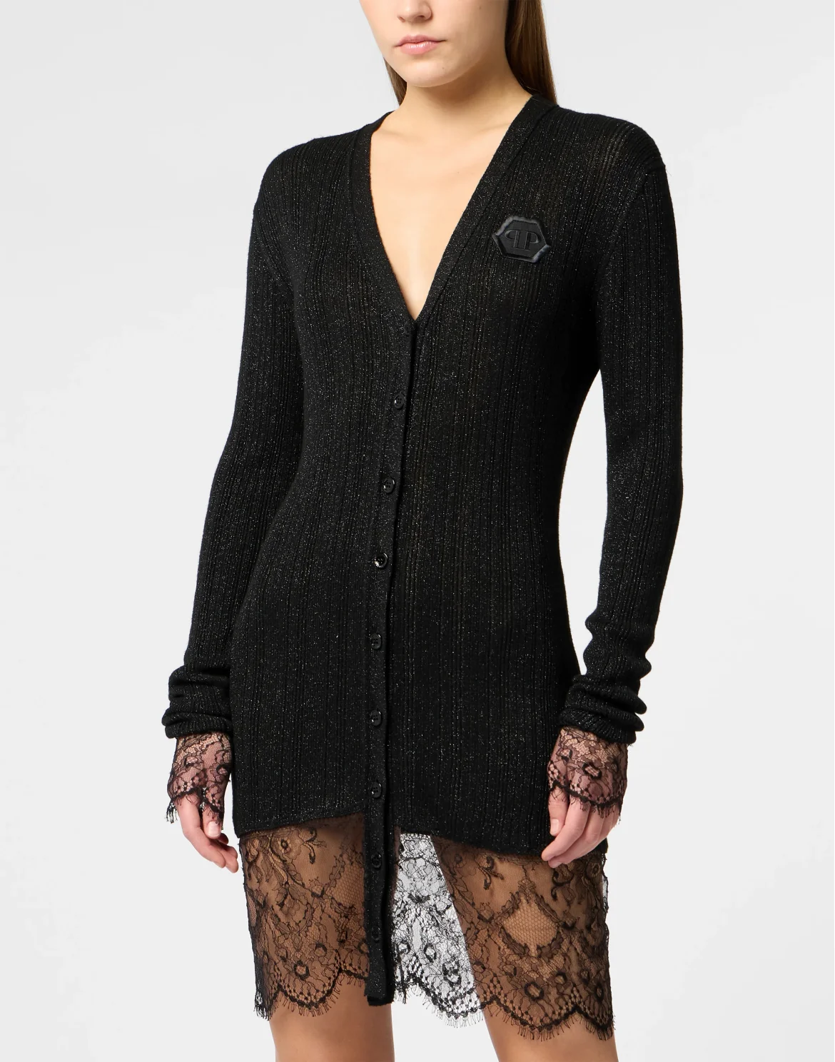 Fitted Buttoned-Up Dress Lace, цвет: Черный