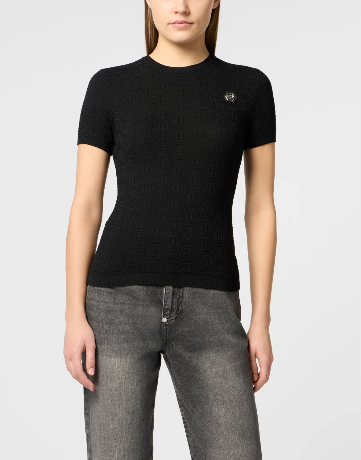 Knitted T-Shirt Sexy Pure Fit Monogram Monogram, цвет: Черный