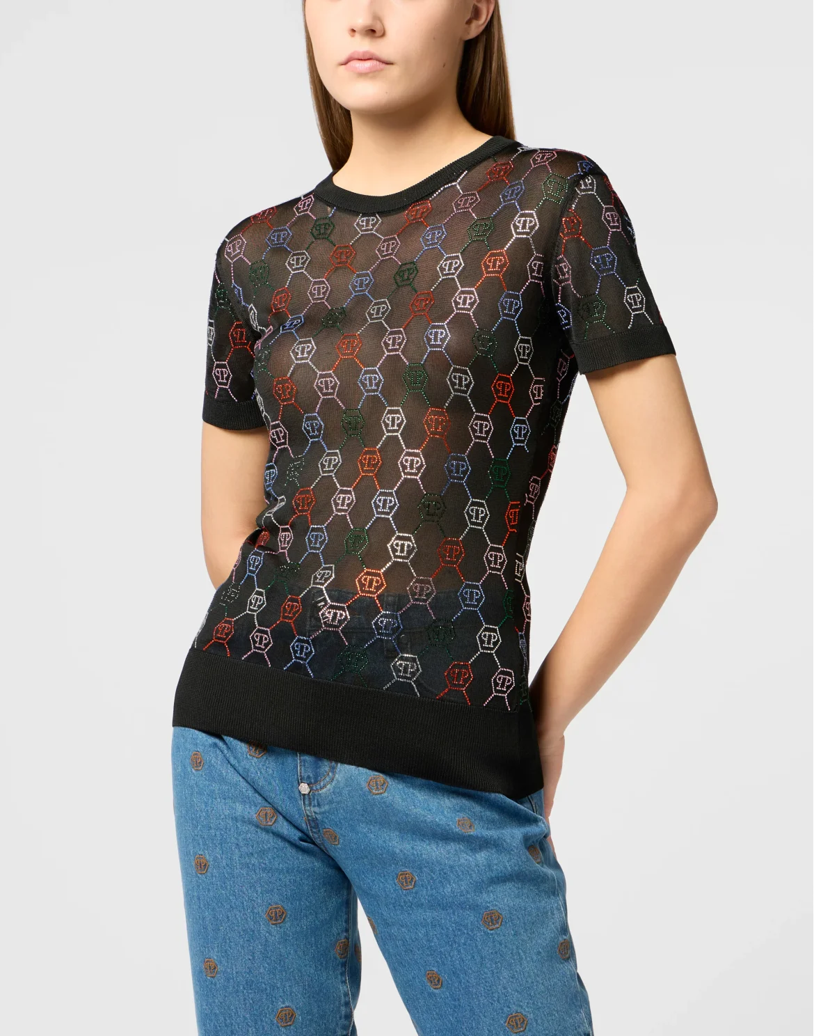 Knitted Sexy Pure Fit T-Shirt Multicolor Monogram, цвет: Черный