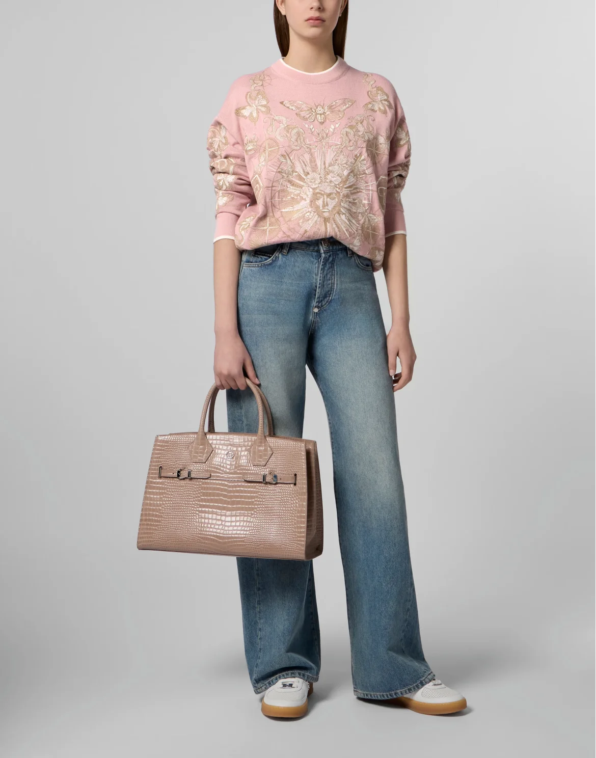Round Neck Pullover Butterfly Tattoo, цвет: Розовый