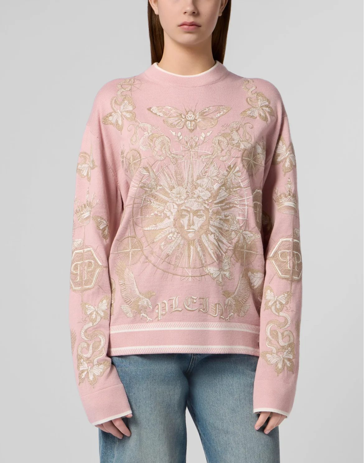 Round Neck Pullover Butterfly Tattoo, цвет: Розовый