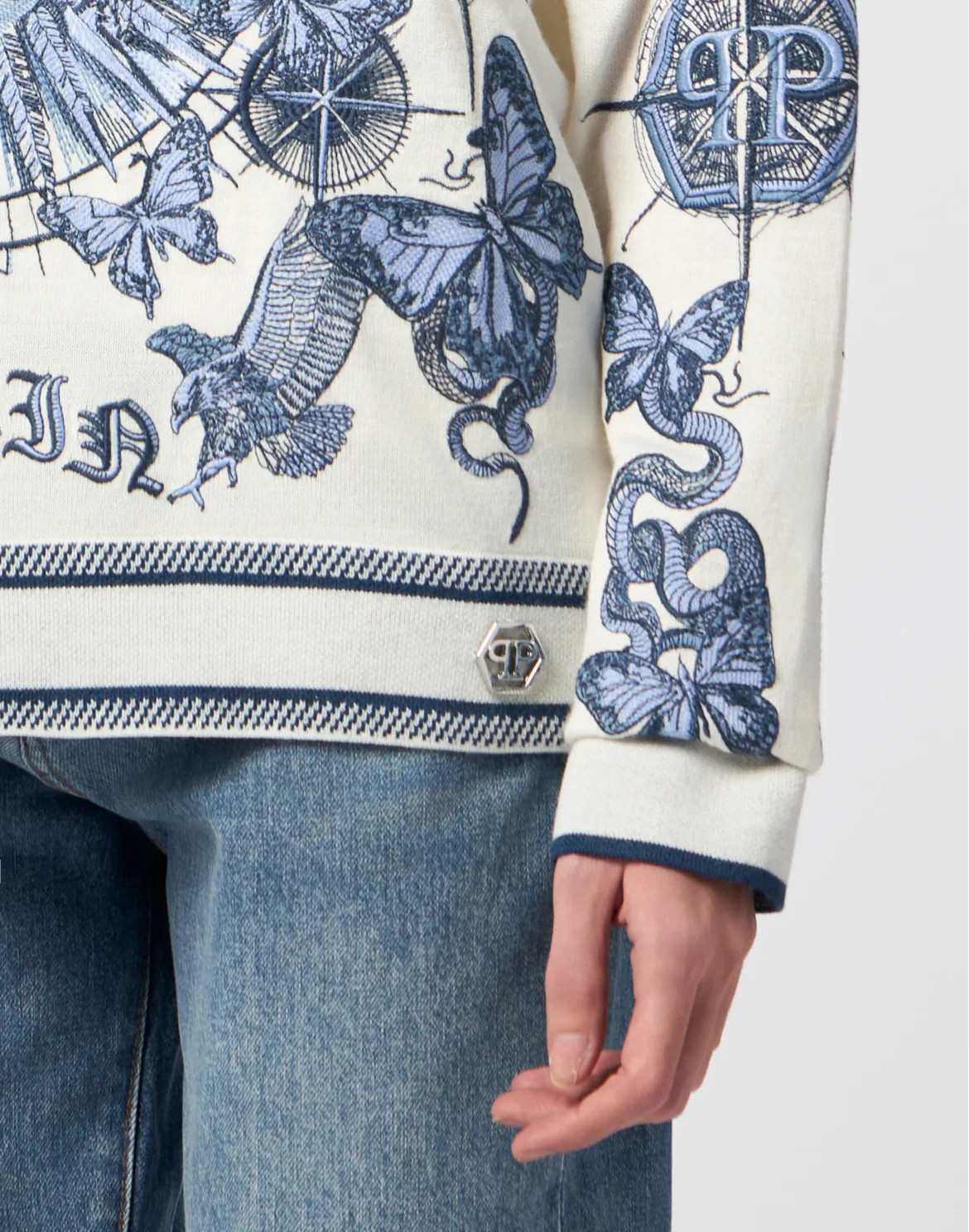 Round Neck Pullover Butterfly Tattoo, цвет: Голубой