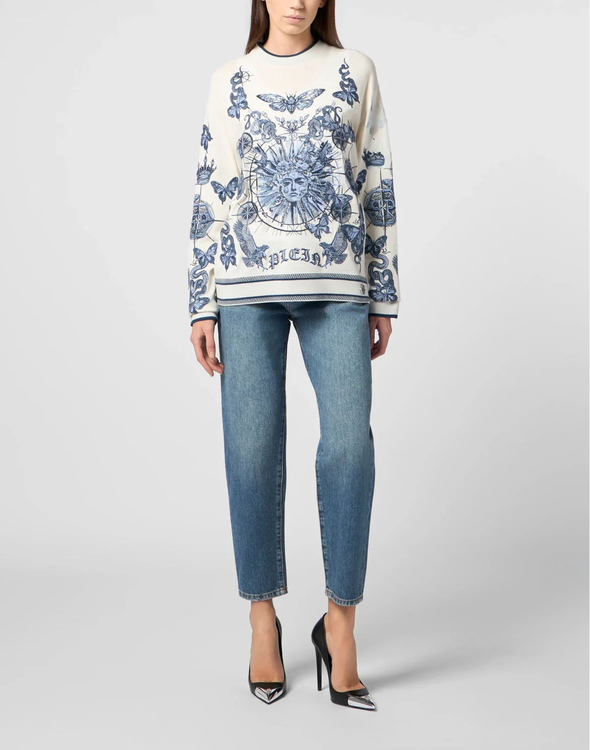 Round Neck Pullover Butterfly Tattoo, цвет: Голубой