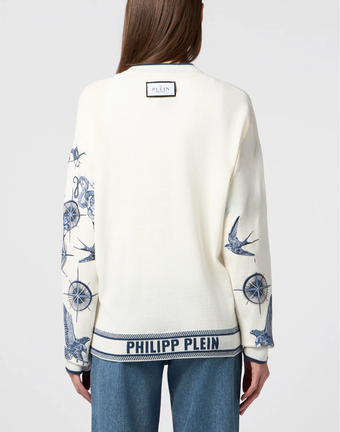 Round Neck Pullover Butterfly Tattoo, цвет: Голубой