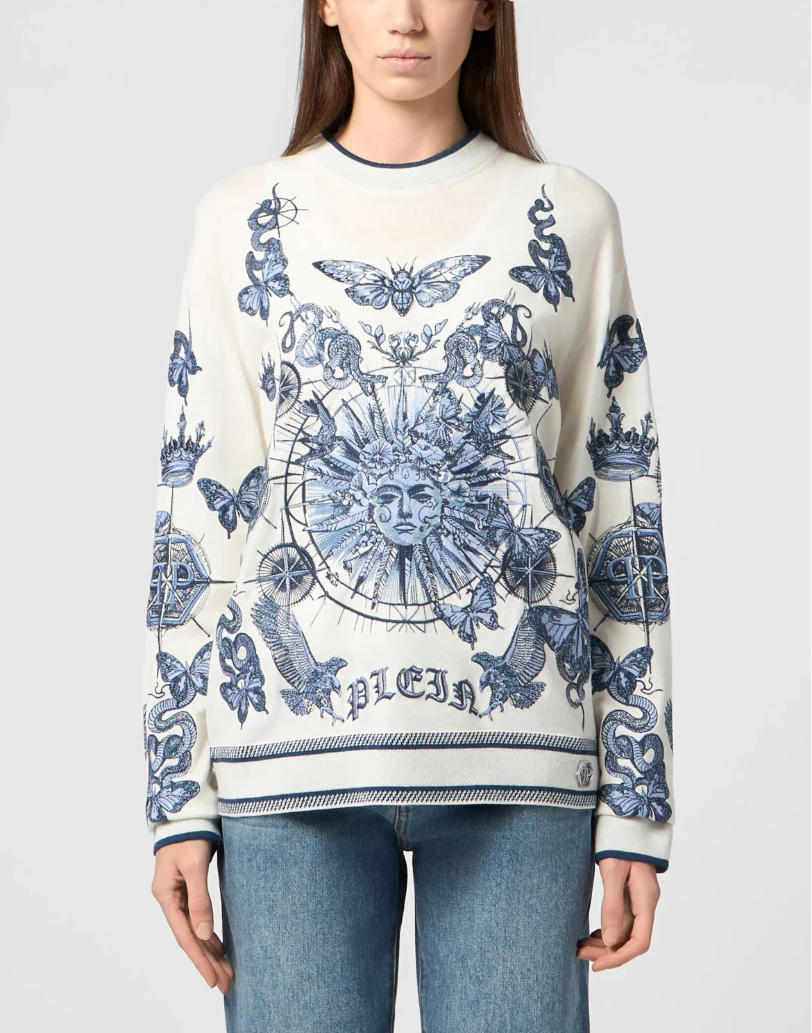 Round Neck Pullover Butterfly Tattoo, цвет: Голубой