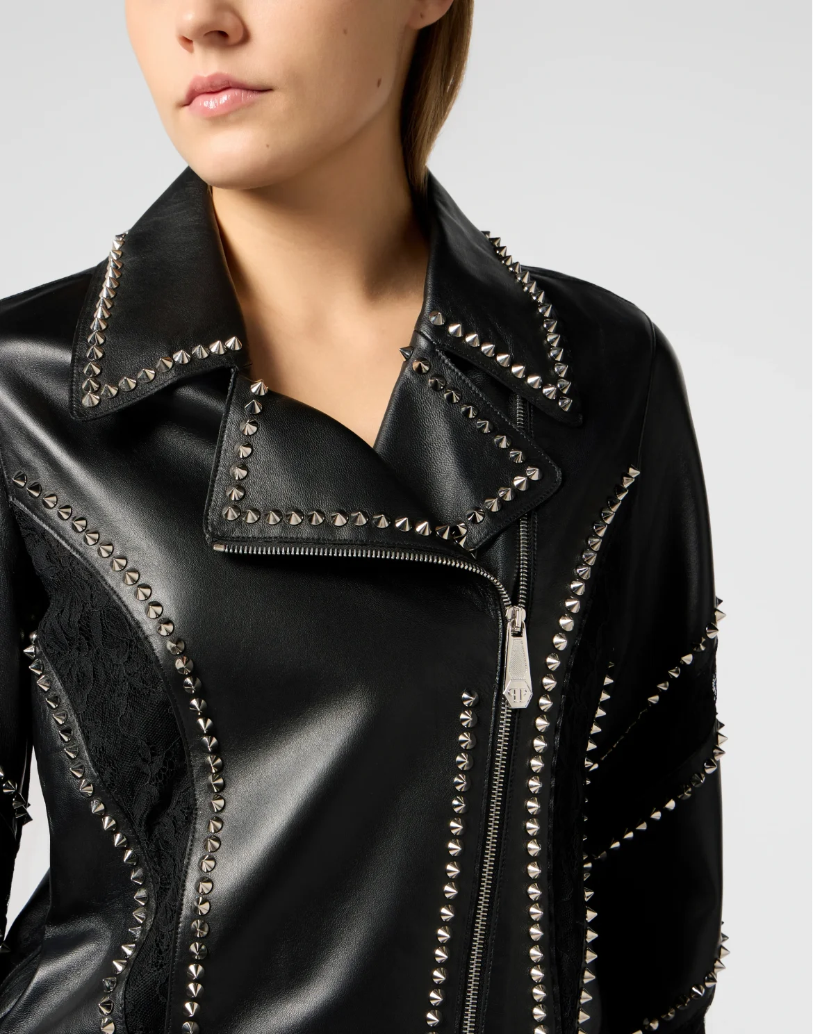 Biker Jacket with Lace Inserts, цвет: Черный
