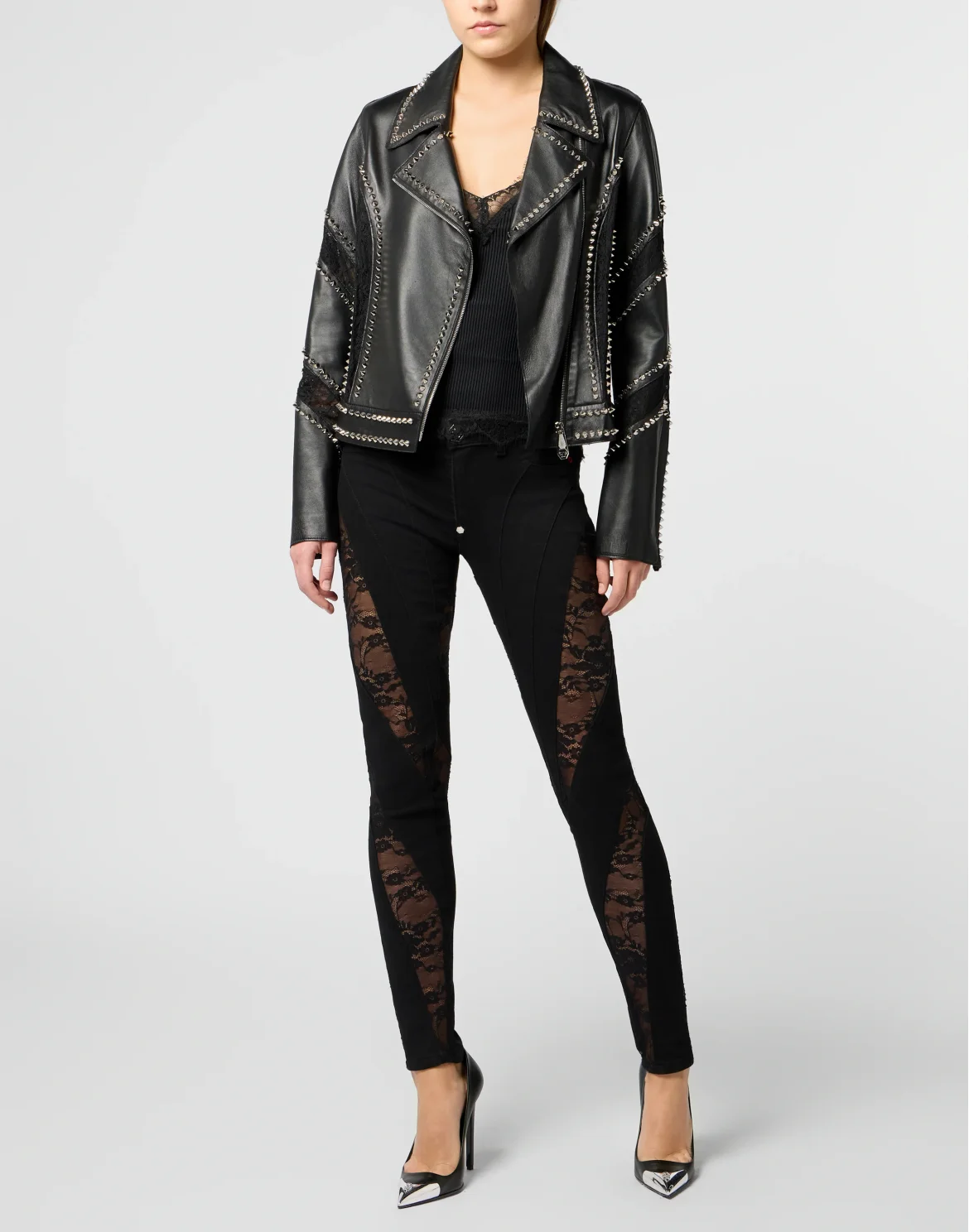 Biker Jacket with Lace Inserts, цвет: Черный