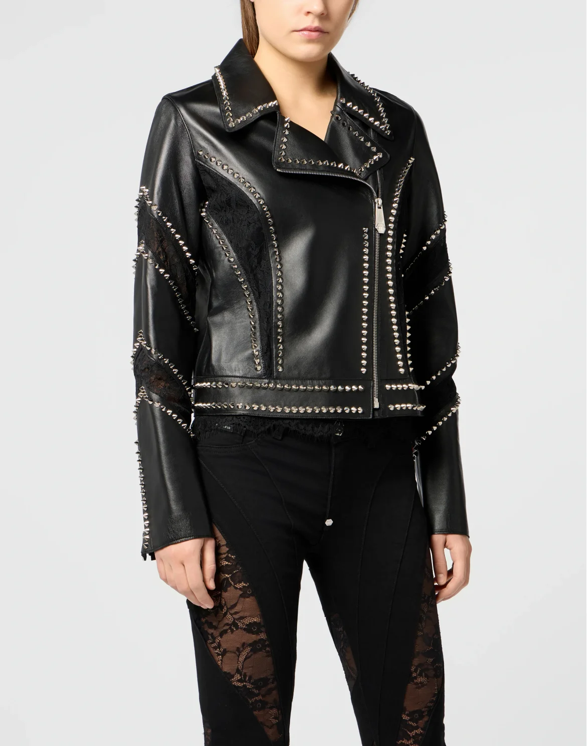 Biker Jacket with Lace Inserts, цвет: Черный