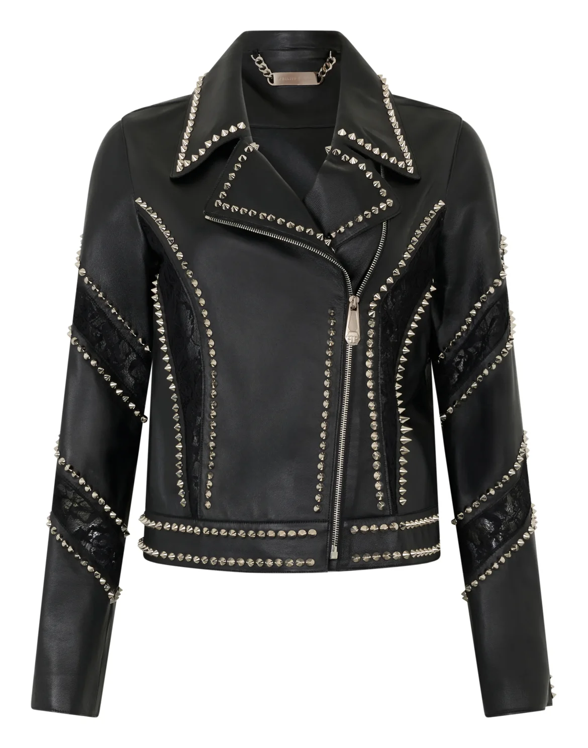 Biker Jacket with Lace Inserts, цвет: Черный