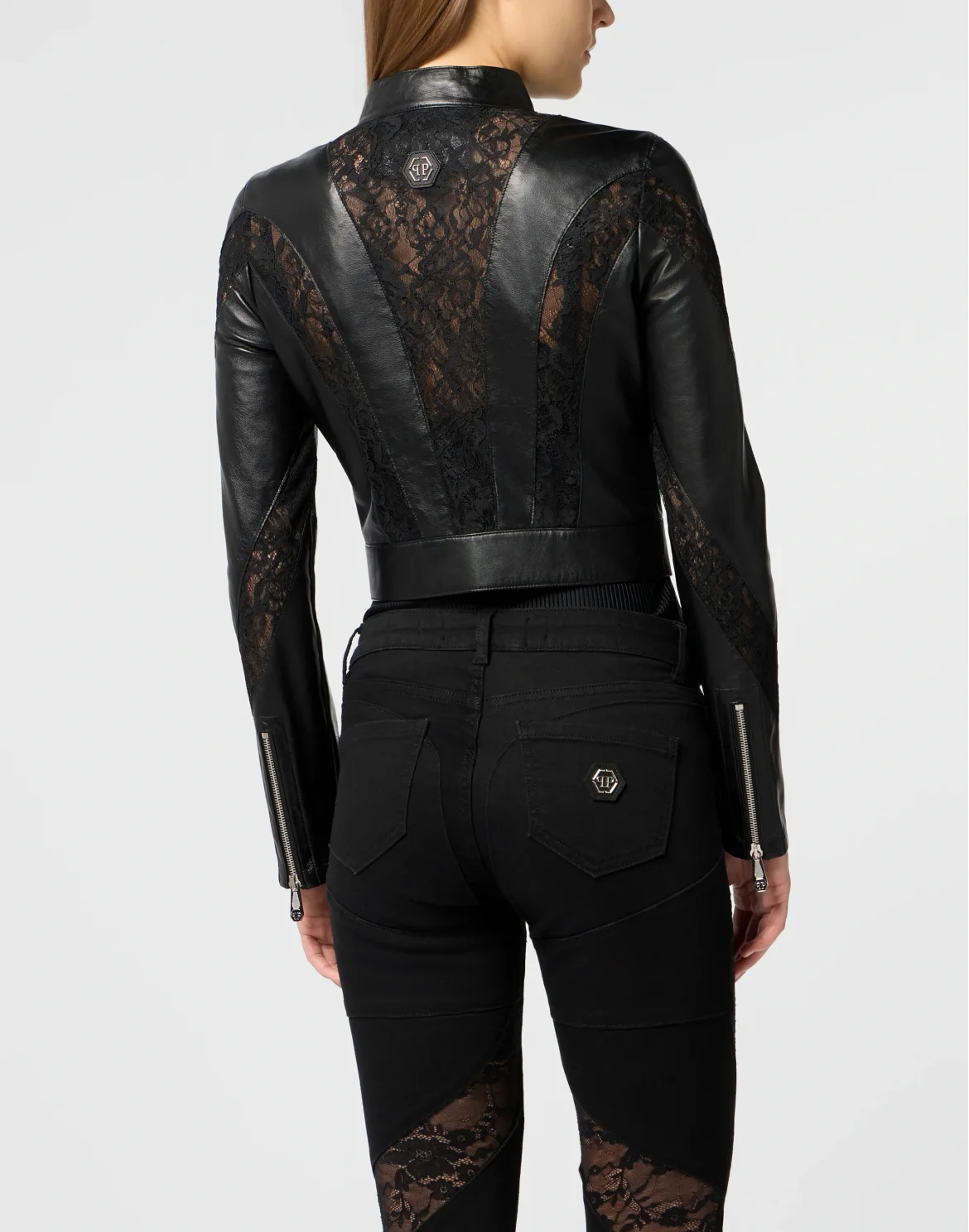 Fitted Biker Jacket with Lace Inserts, цвет: Черный
