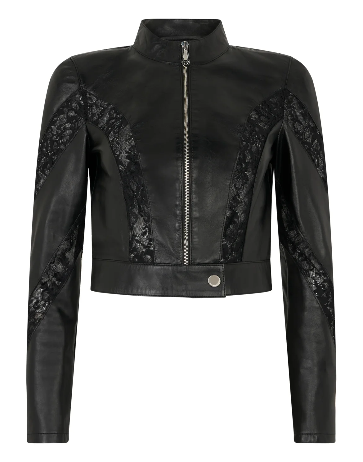 Fitted Biker Jacket with Lace Inserts, цвет: Черный