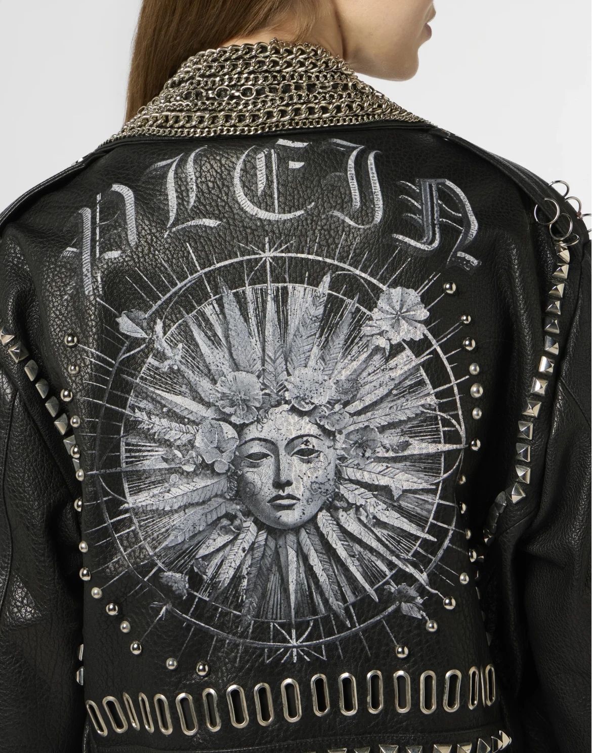 Oversized Biker Jacket Studs Butterfly Tattoo, цвет: Черный