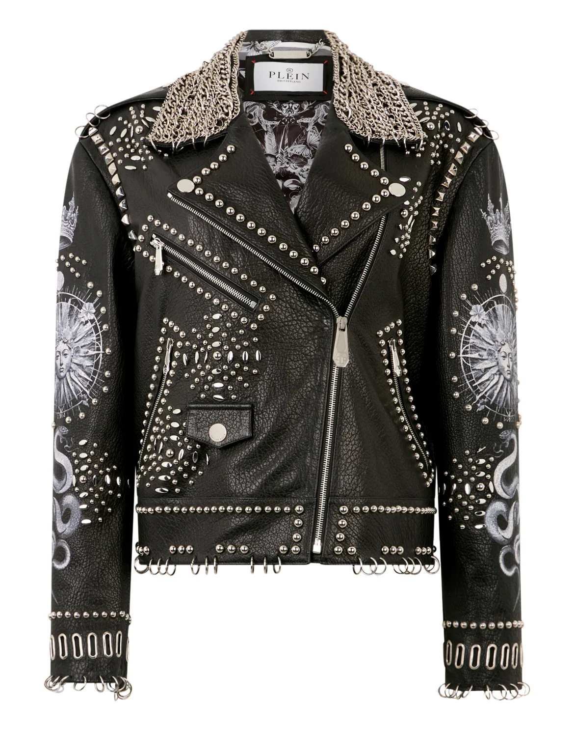 Oversized Biker Jacket Studs Butterfly Tattoo, цвет: Черный