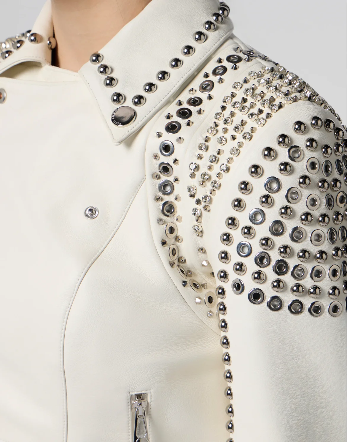 Boxy Fit Biker Jacket Studs & Strass, цвет: Бежевый