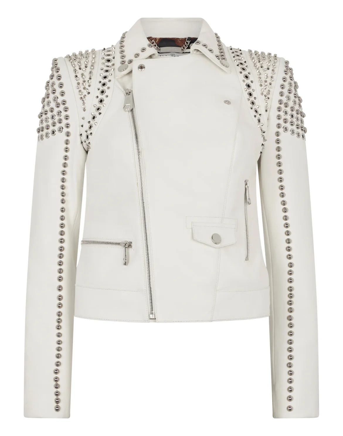 Boxy Fit Biker Jacket Studs & Strass, цвет: Бежевый