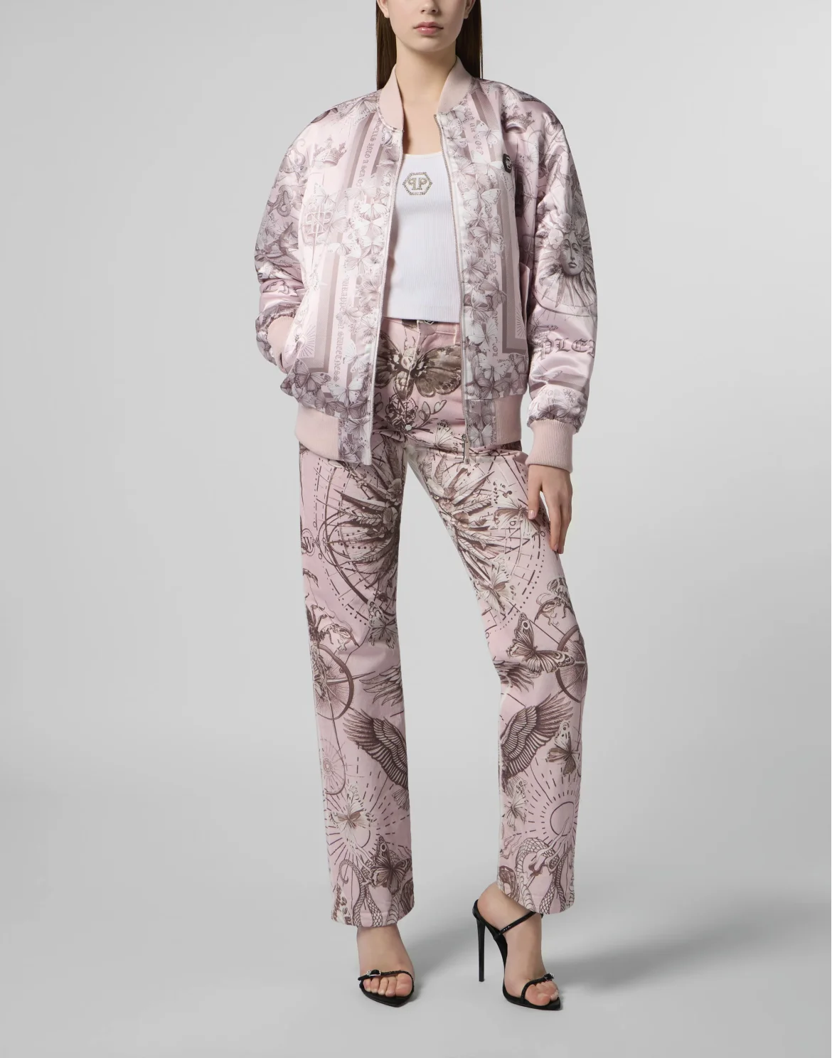 Oversized Satin Bomber Butterfly Tattoo, цвет: Розовый