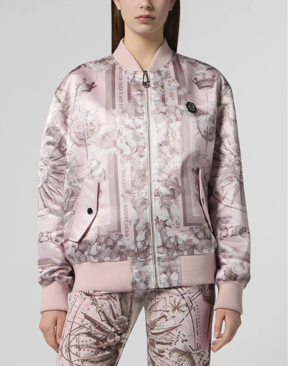 Oversized Satin Bomber Butterfly Tattoo, цвет: Розовый