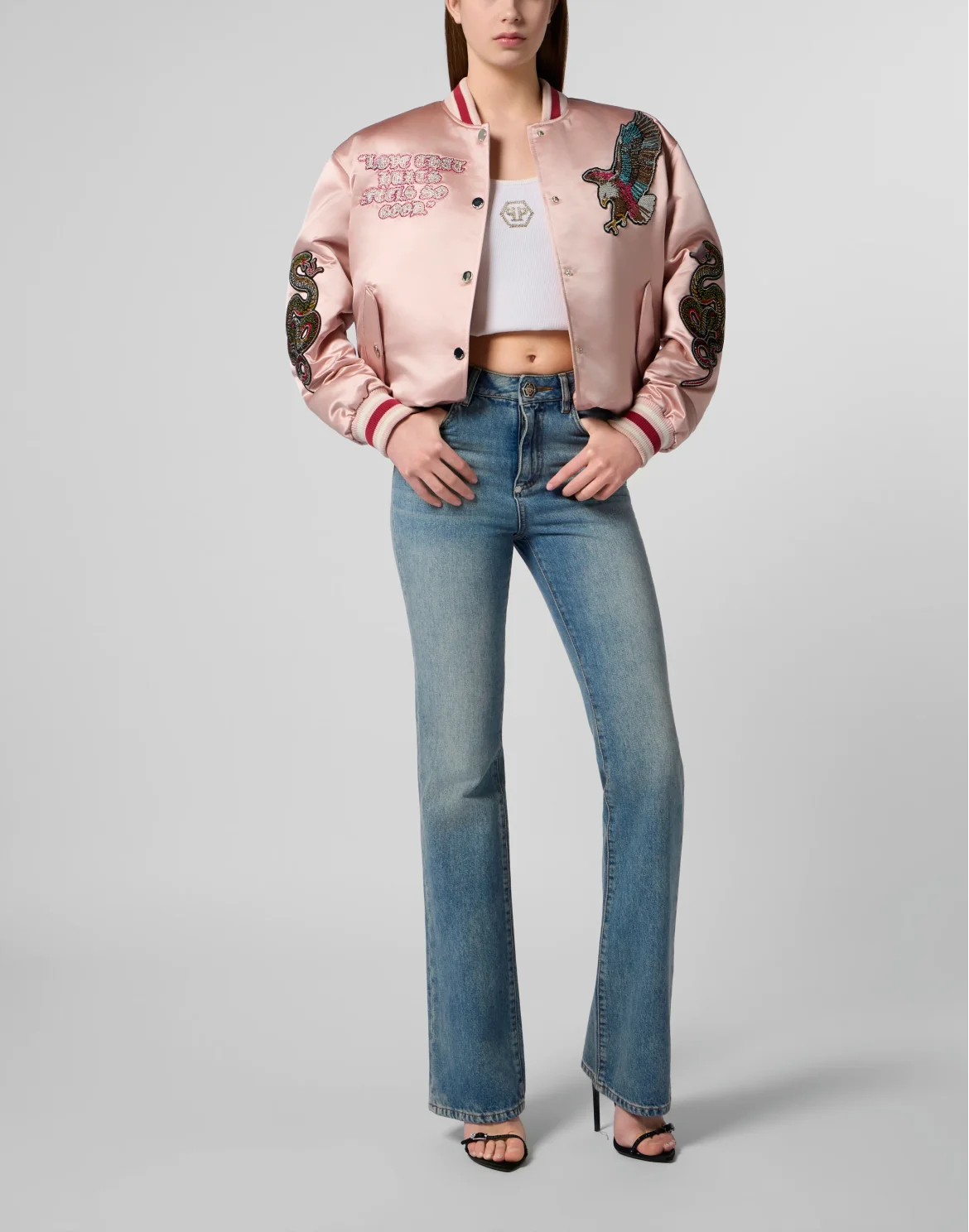 Oversized Bomber Patches Strass, цвет: Розовый