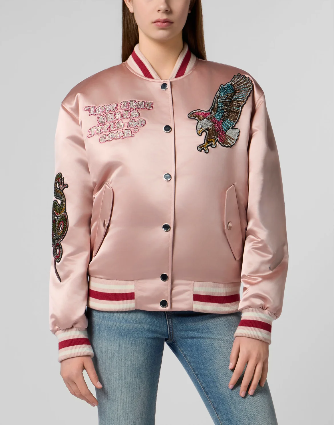 Oversized Bomber Patches Strass, цвет: Розовый