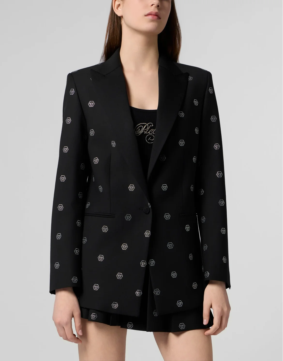 Boyfriend's Fit Blazer Monogram Strass Monogram, цвет: Черный