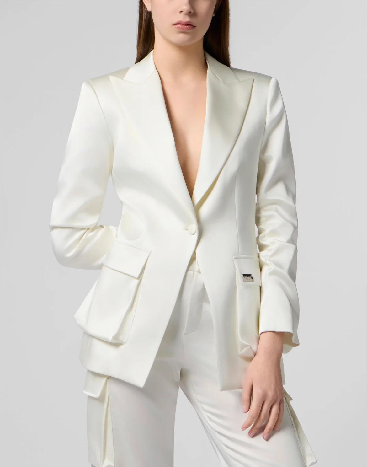 Satin Cargo Fit Blazer, цвет: Бежевый
