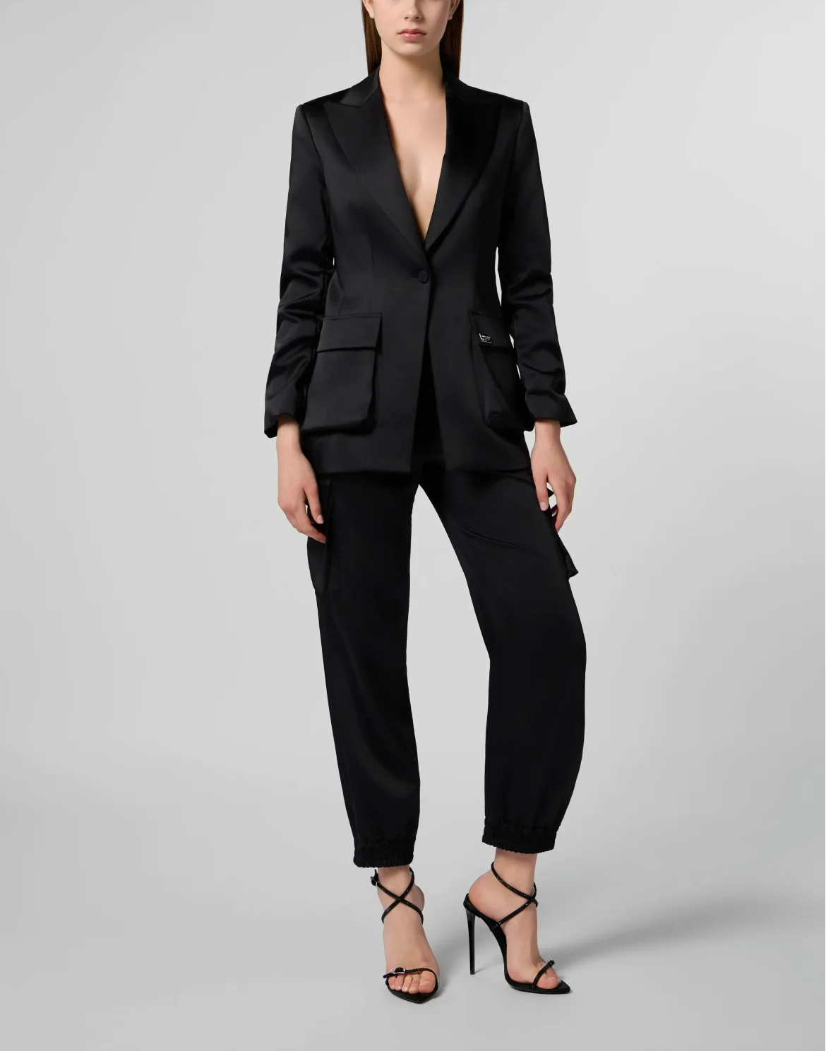 Satin Cargo Fit Blazer, цвет: Черный