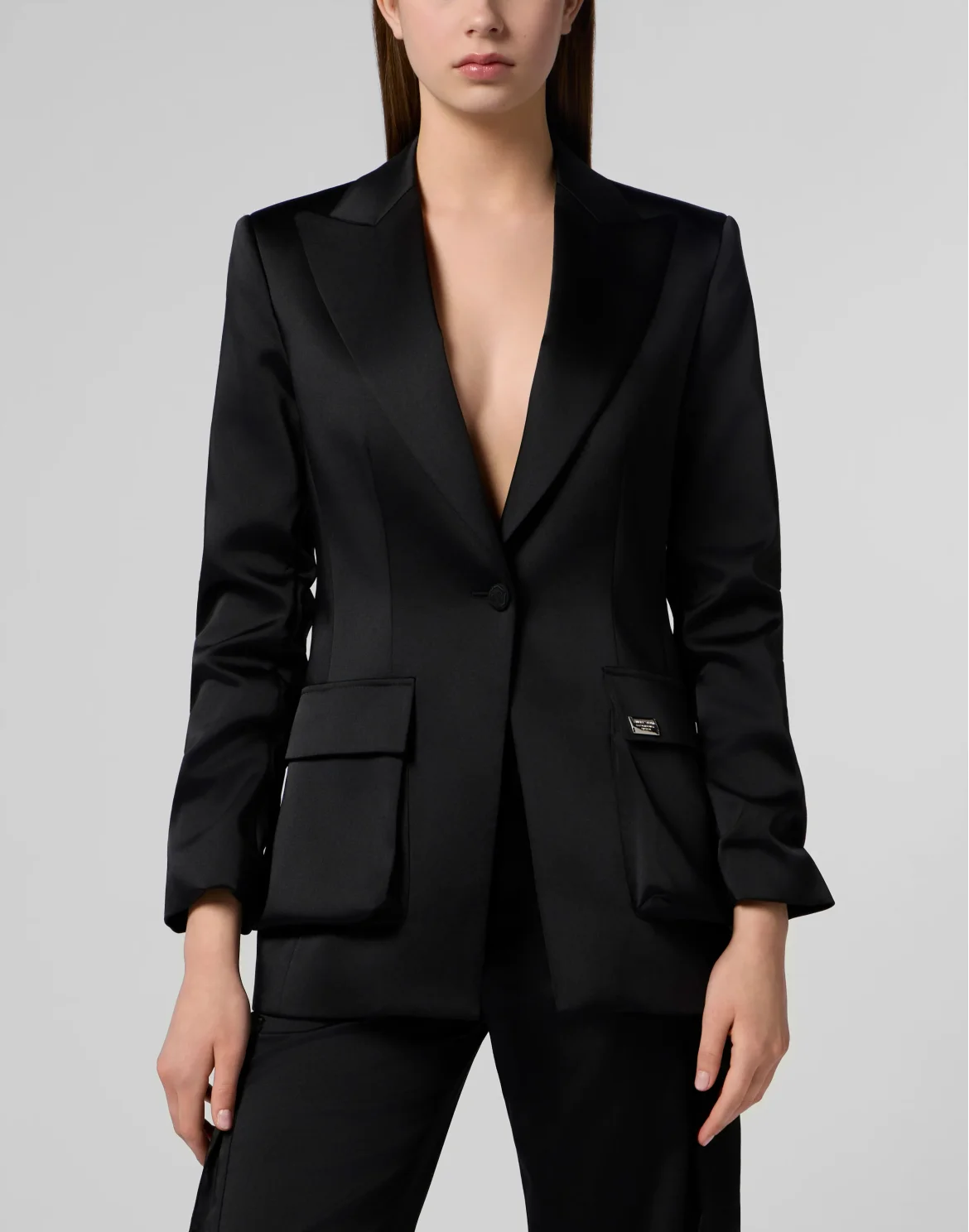 Satin Cargo Fit Blazer, цвет: Черный