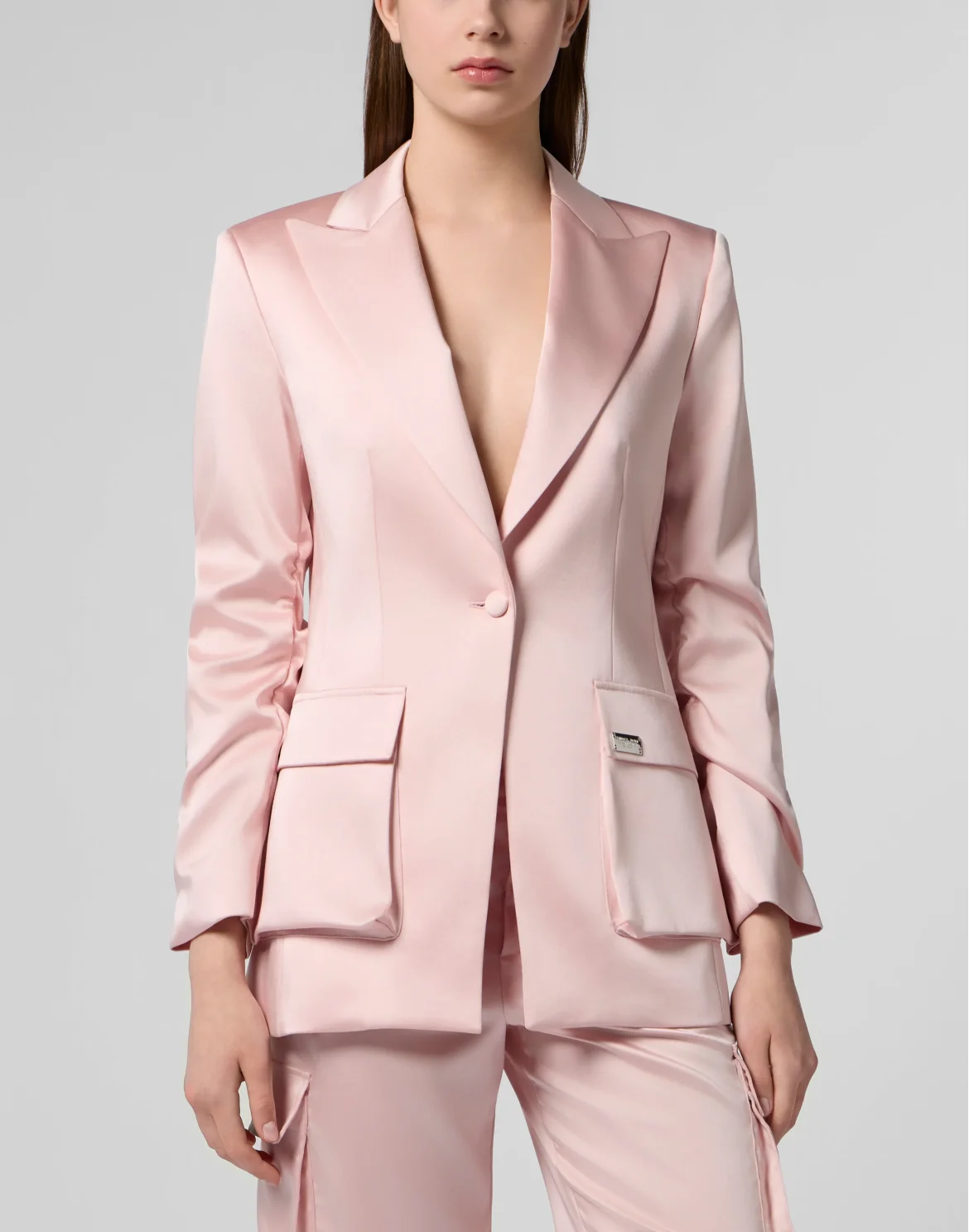 Satin Cargo Fit Blazer, цвет: Розовый