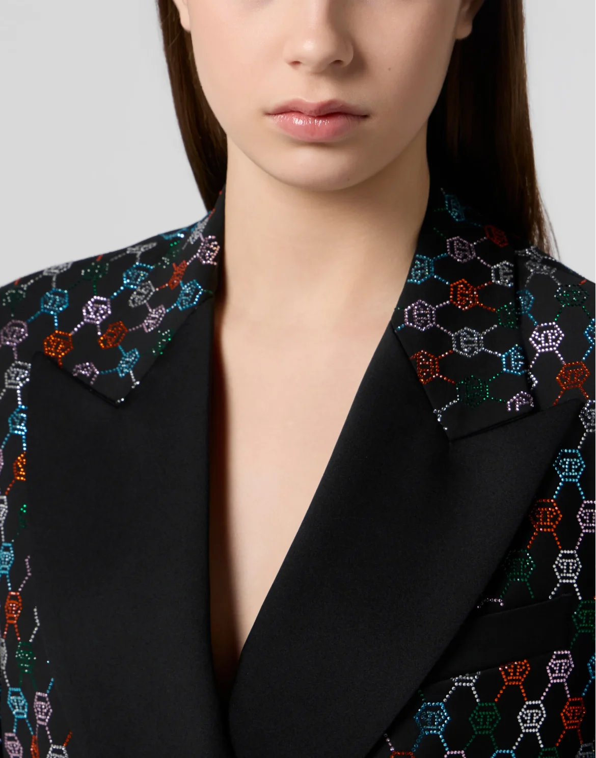 Double Breasted Marine Fit Blazer Monogram Strass, цвет: Черный