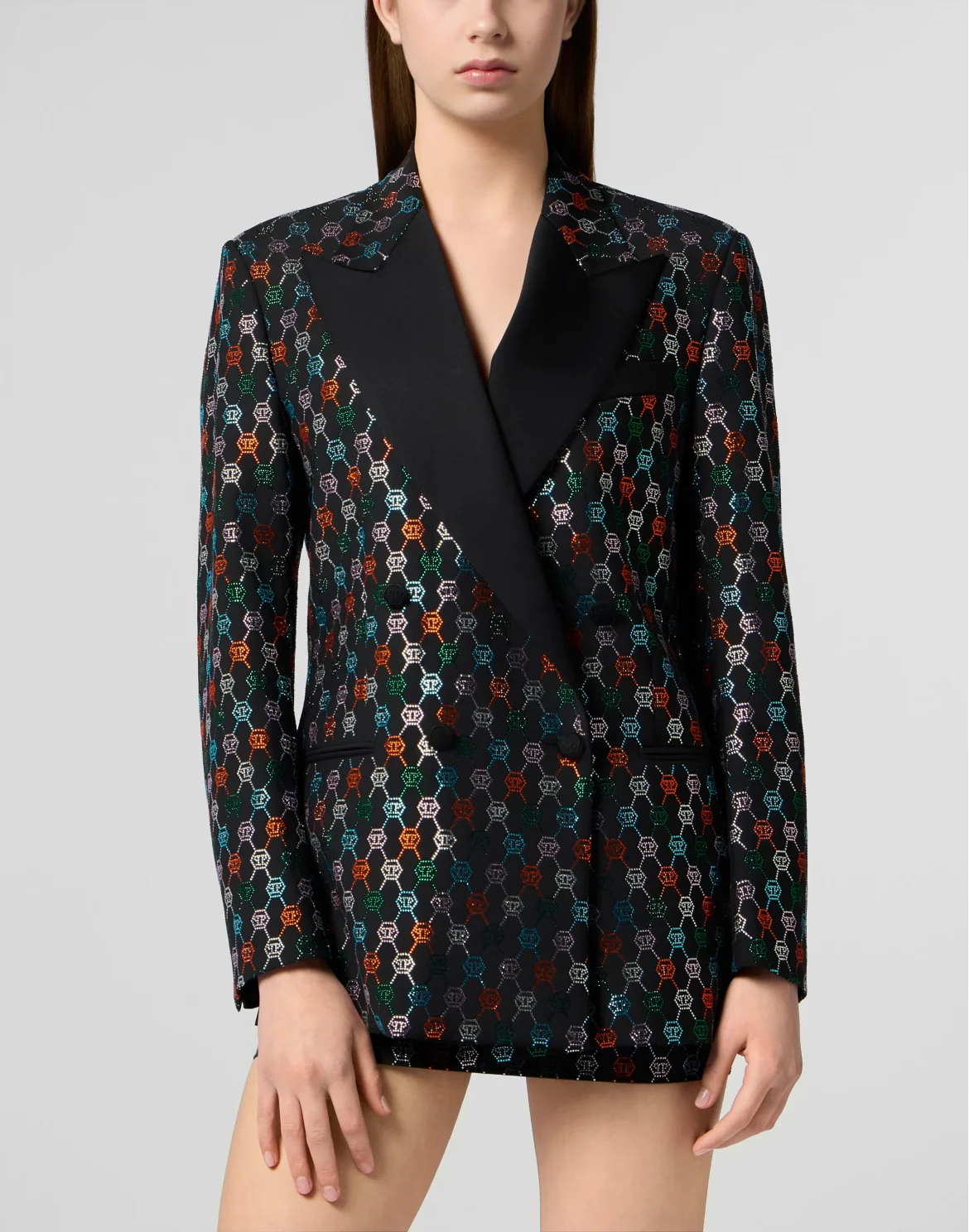 Double Breasted Marine Fit Blazer Monogram Strass, цвет: Черный