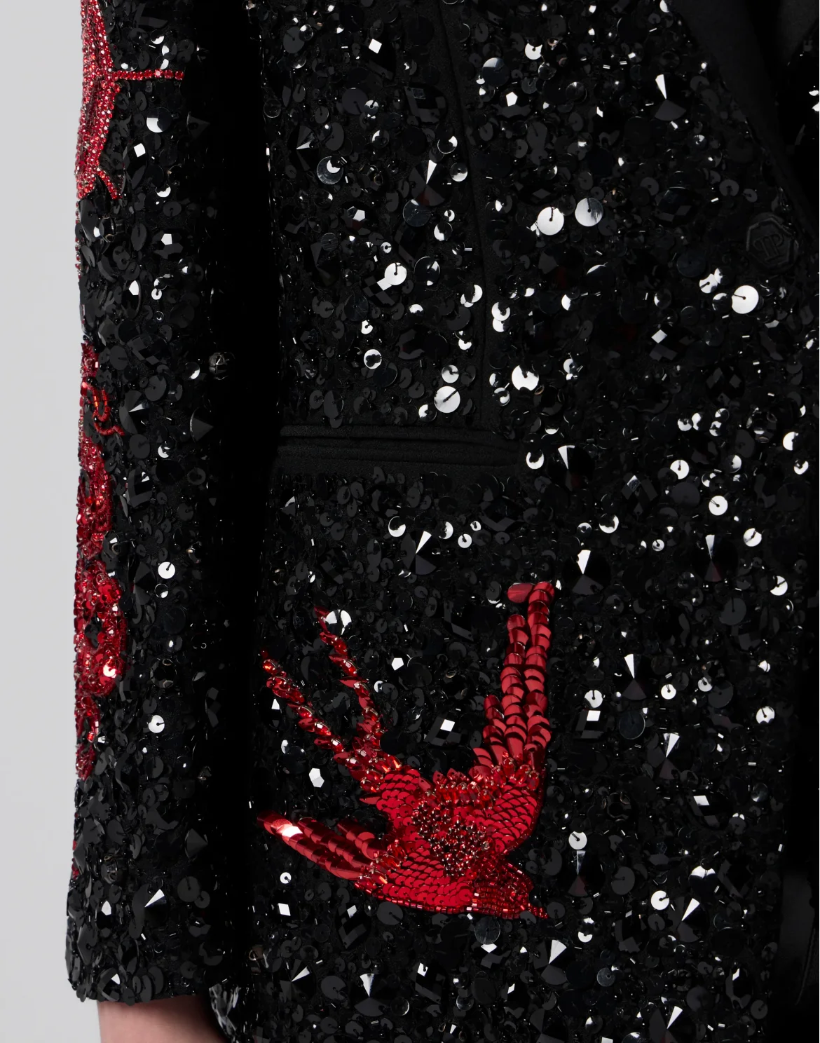 Boyfriend's Fit Blazer Butterfly Tattoo Paillettes, цвет: Черный