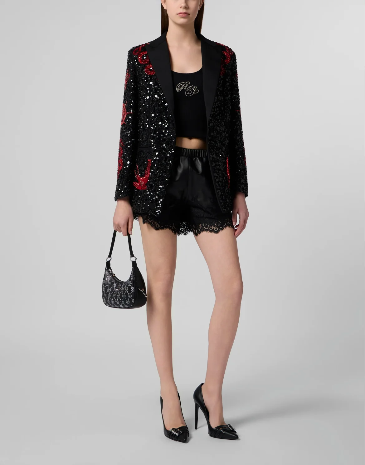 Boyfriend's Fit Blazer Butterfly Tattoo Paillettes, цвет: Черный