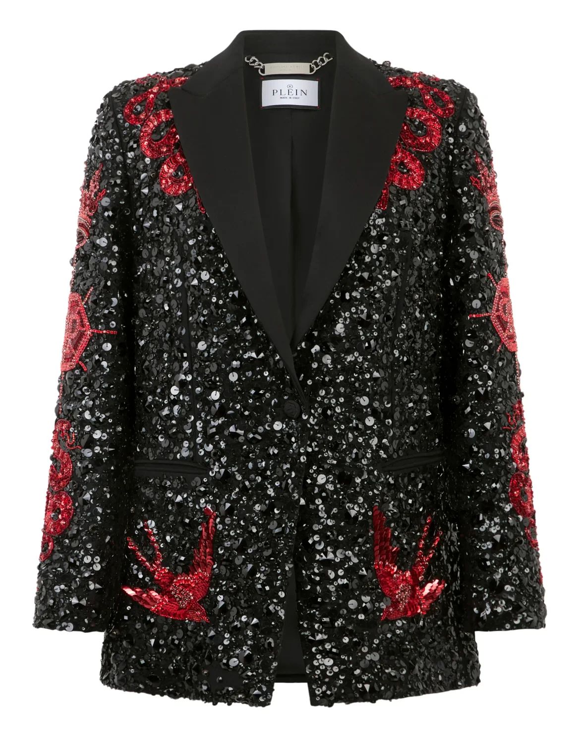 Boyfriend's Fit Blazer Butterfly Tattoo Paillettes, цвет: Черный